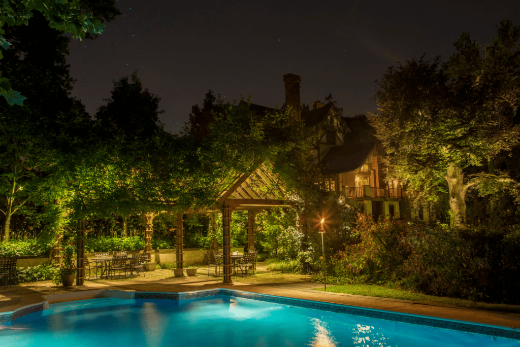 Landscape lighting important for pool safety in backyard