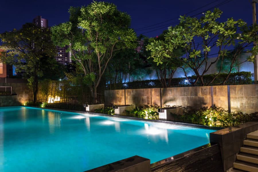 Lighting business for luxury backyard swimming pool.