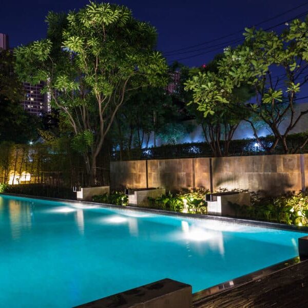 Lighting business for luxury backyard swimming pool.